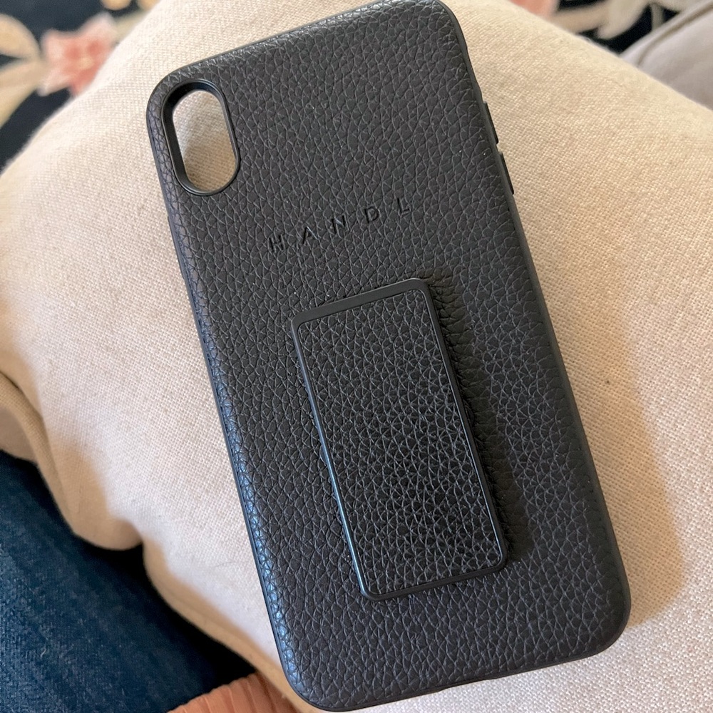 Handl NYC Black Pebbled Leather iPhone XS Max Phone Case, Stand, Handle